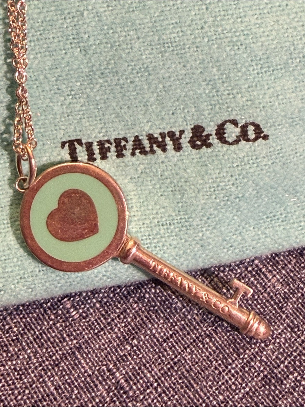 Tiffany & co. Enamel Blue Heart Key Pendant Necklace - Authentic- 🌟 - Image 6