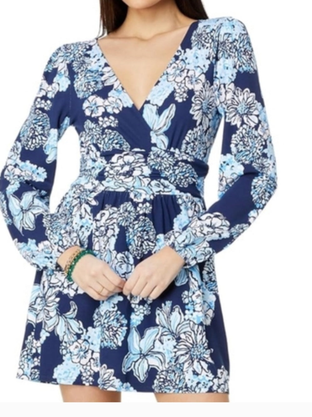 Lilly Pulitzer Riza Long-Sleeved Romper Low Tide Navy Bouquet - M 🌟 - Image 1