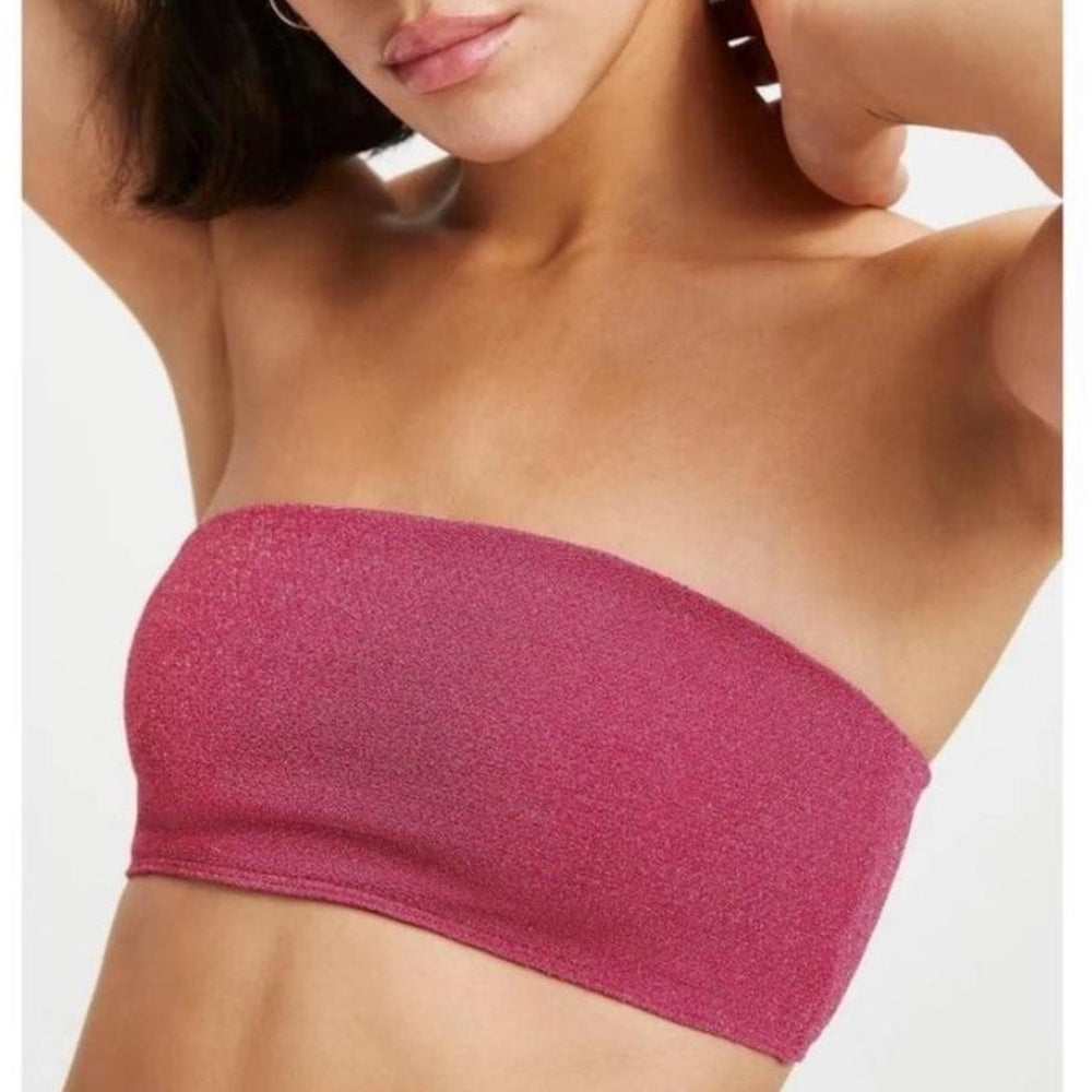 NWT GOOD AMERICAN Women's Pink and Silver Bikini-and-tankini-tops