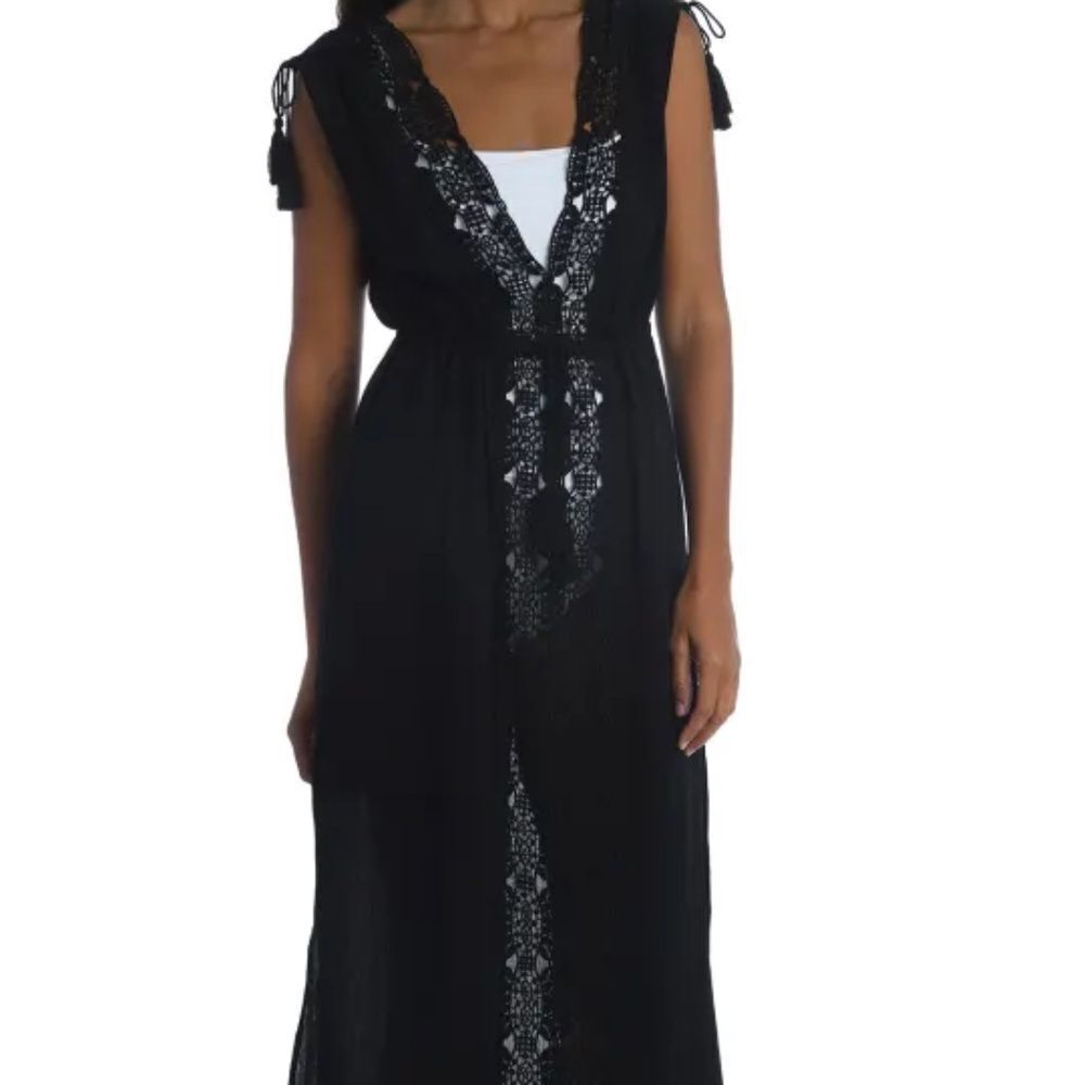 NWT LA BLANCA Island Fare Cotton Crochet Cover Up Midi Dress