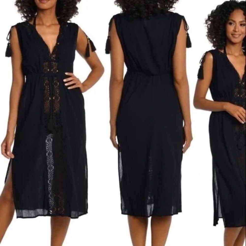 NWT LA BLANCA Island Fare Cotton Crochet Cover Up Midi Dress