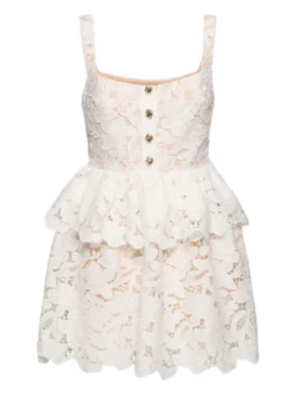 Self-Portrait White Lace Tiered Mini Dress - size 8 - Image 1