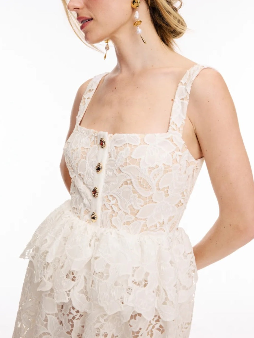 Self-Portrait White Lace Tiered Mini Dress - size 8 - Image 5