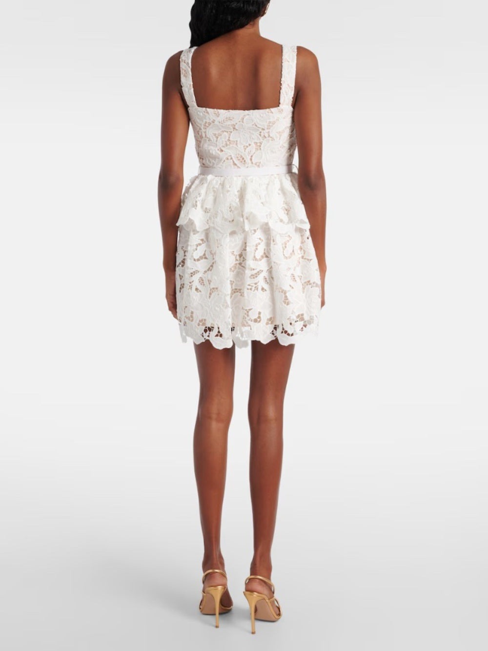 Self-Portrait White Lace Tiered Mini Dress - size 8 - Image 3