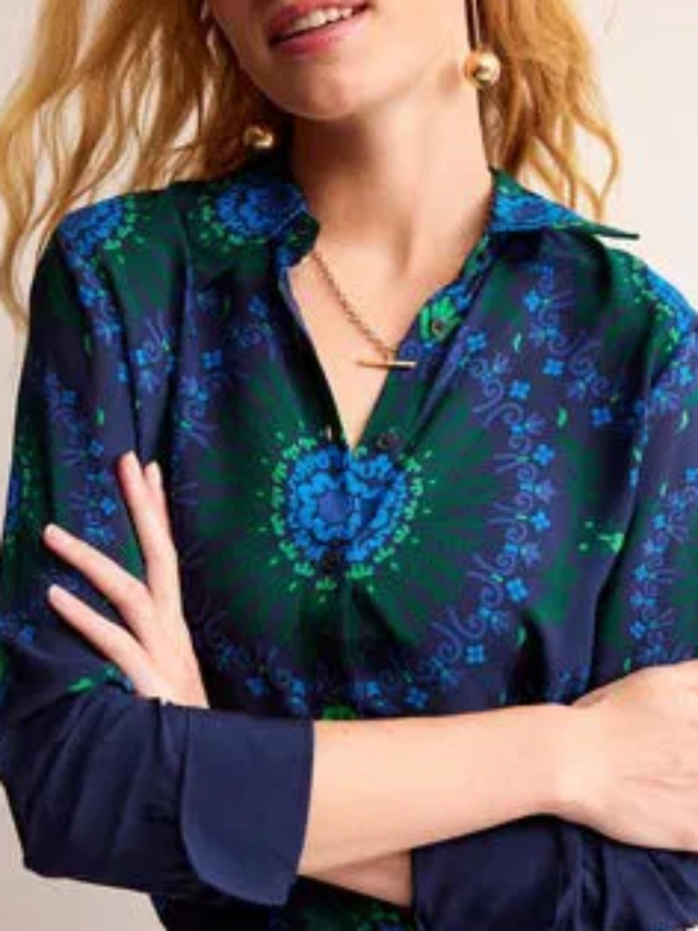 BODEN Kate Midi Shirt Dress French Navy, Artizian Geo Women - size 4 - Image 2