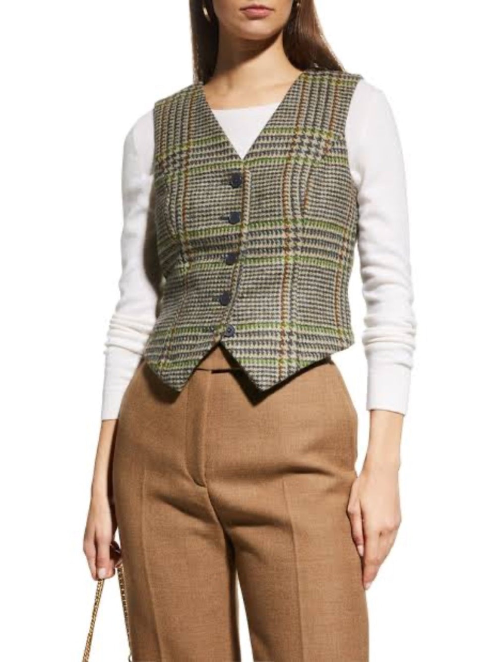 FRANCES VALENTINE Devyn Leeds Houndstooth Vest In Brown Multi - size XS - Image 2