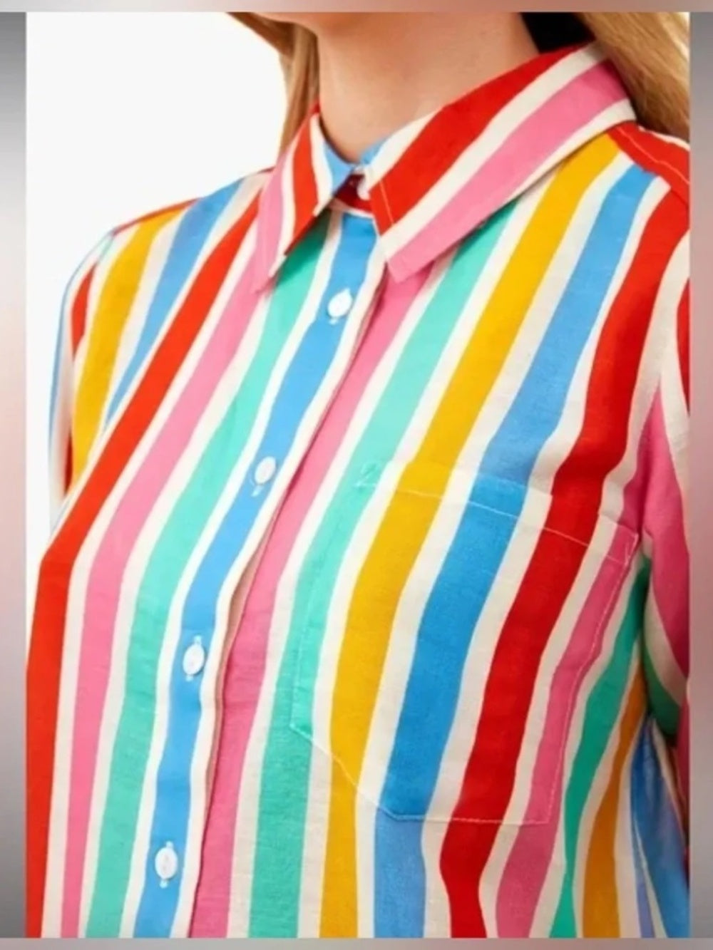 Tuckernuck Multi Color Stripe Ruffle Hem Mini Shirtdress Linen Blend - size XS - Image 4
