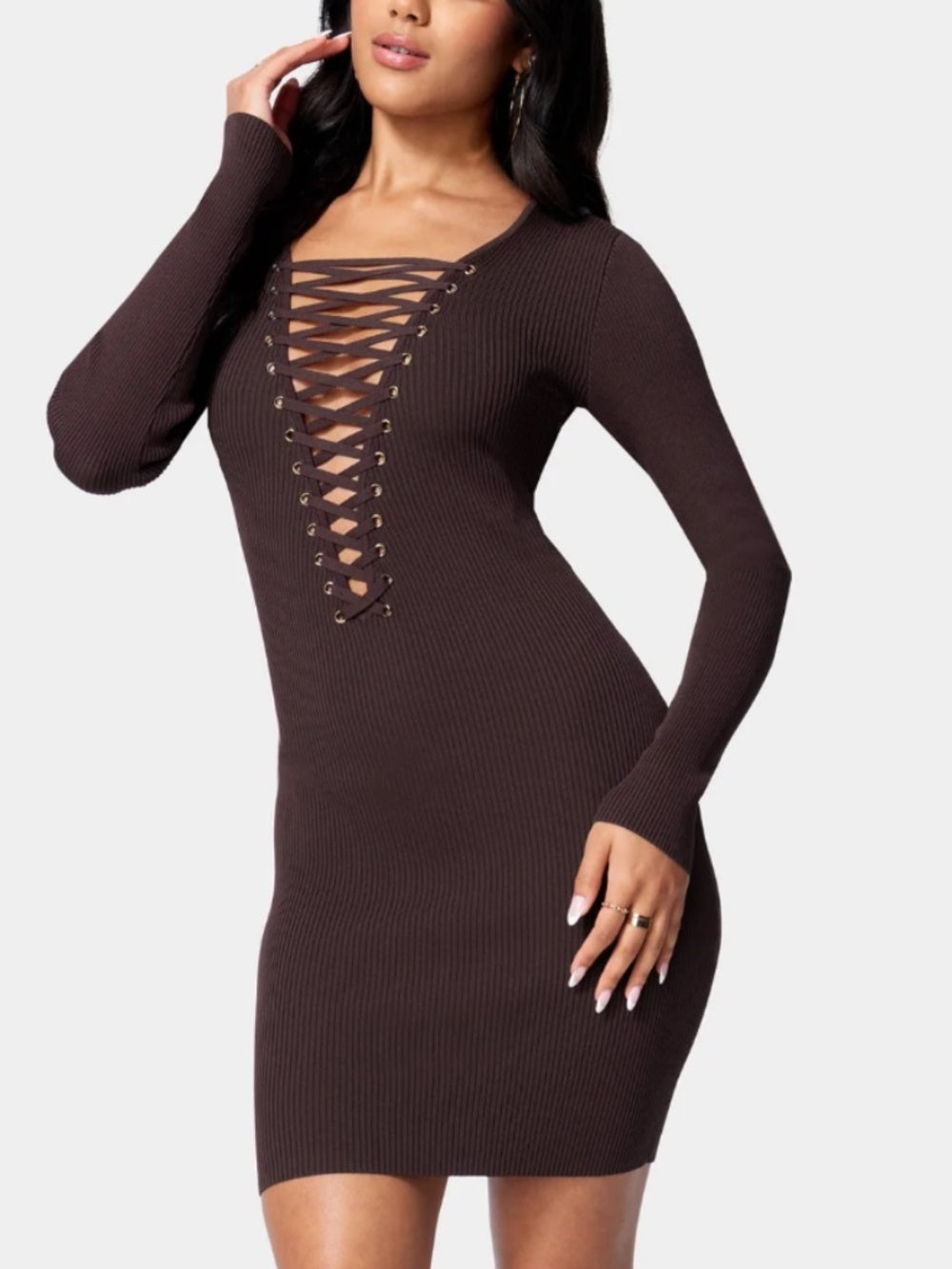 BEBE Plunge Neck Lace Up Sweater Dress - L 🌟 - Image 1