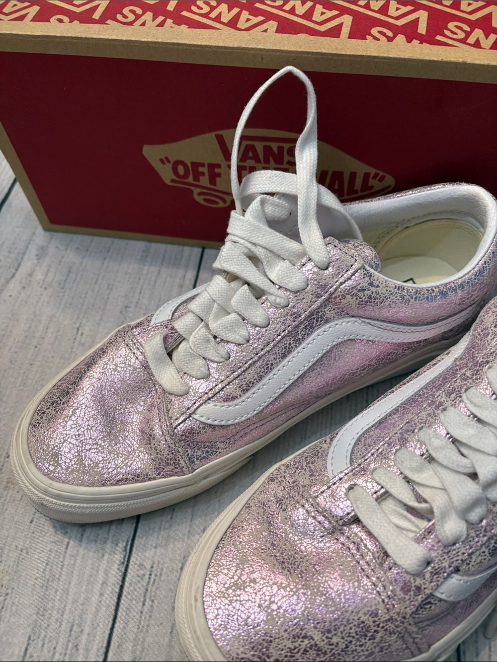 Vans Old Skool Leather Rose Gold Cracked Metallic Sneakers - size 8 womens 🌟 - Image 2
