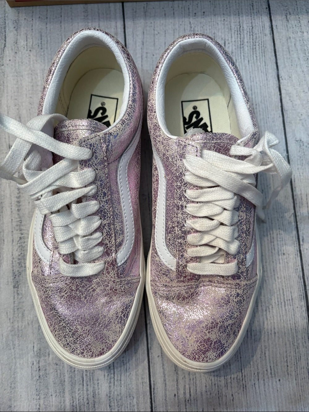 Vans Old Skool Leather Rose Gold Cracked Metallic Sneakers - size 8 womens 🌟 - Image 3