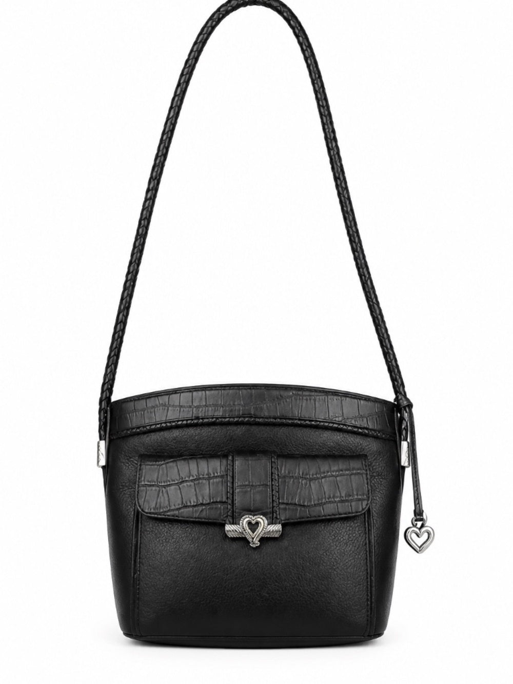 Brighton Purse Black Pebble Croc Silver Heart Shoulder Bag Vintage 🌟 - Image 1