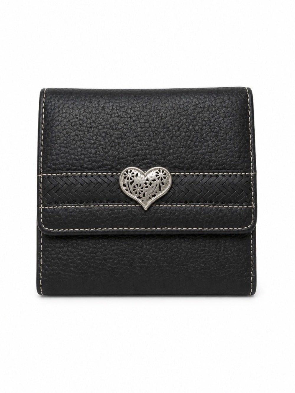 BRIGHTON Bellissimo Heart Black Croc-Embossed/Pebble Leather Vintage Wallet 🌟 - Image 1
