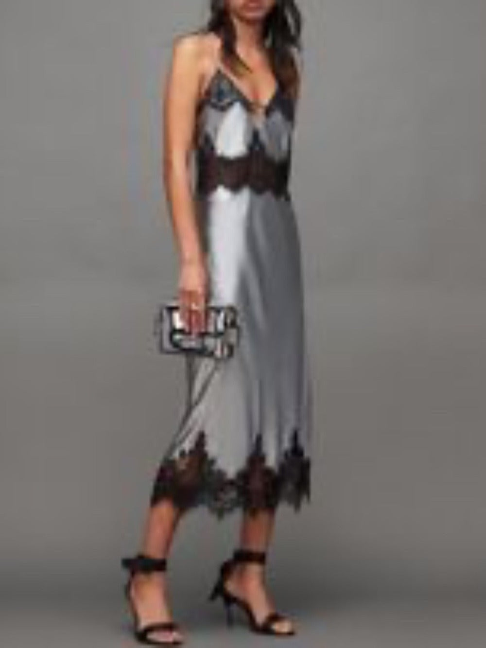 AllSaints Ophelia Metallic Lace Trim Maxi Dress in Gray - size 6 - NWT - Image 2