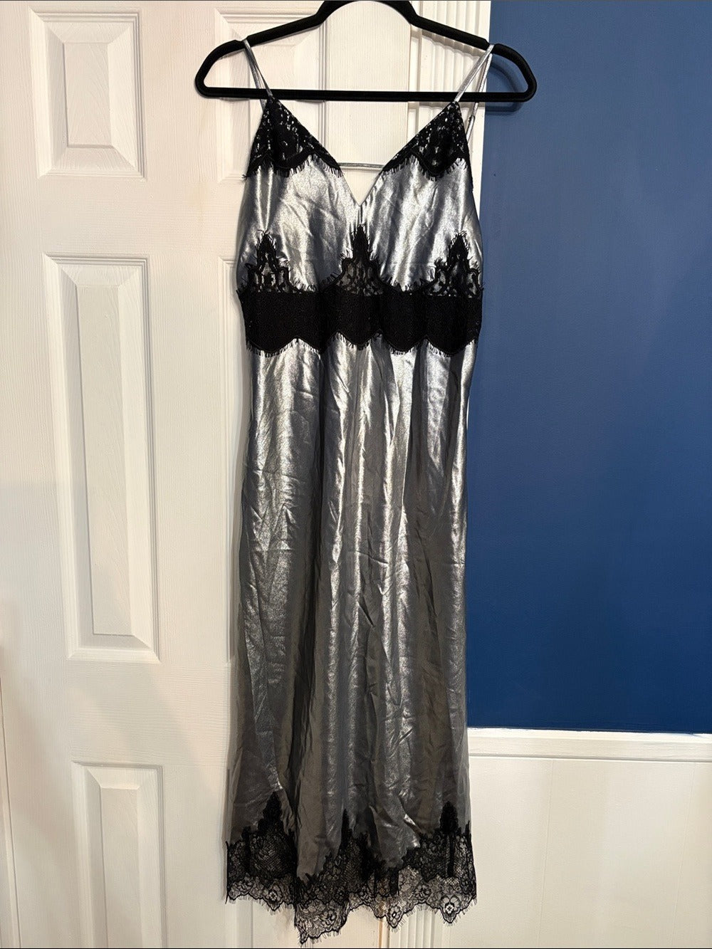 AllSaints Ophelia Metallic Lace Trim Maxi Dress in Gray - size 6 - NWT - Image 6