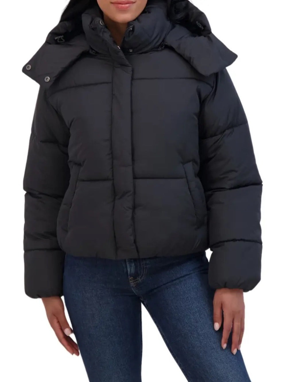 Sebby Women's Short Hooded Puffer Jacket - Black - size M - NEW - Image 1