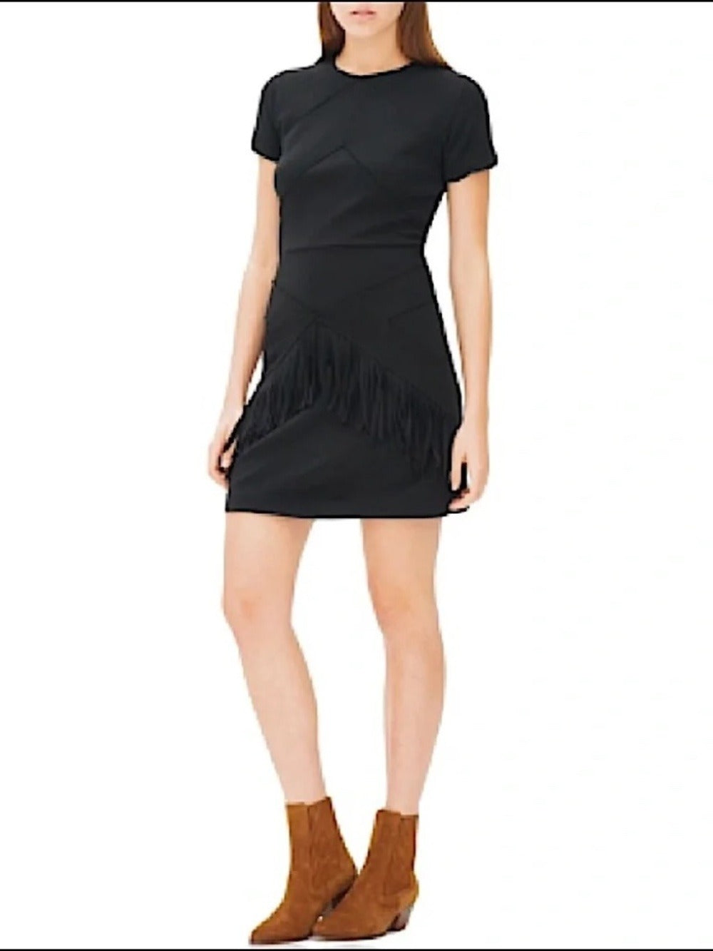 Sandro Ralene Black Wool Blend Stretch Fringe Dress - size 2 (Medium) - Image 2
