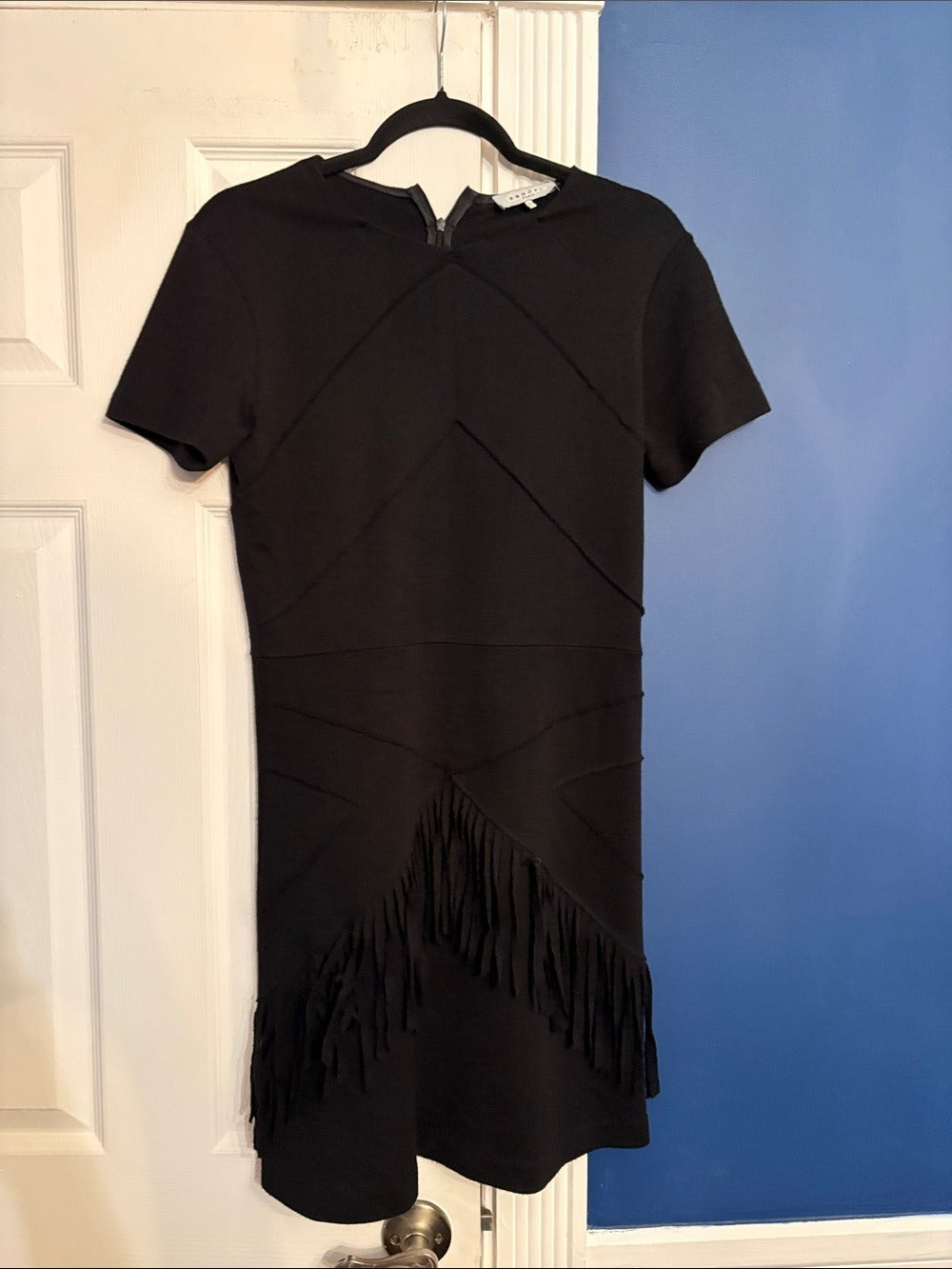 Sandro Ralene Black Wool Blend Stretch Fringe Dress - size 2 (Medium) - Image 5