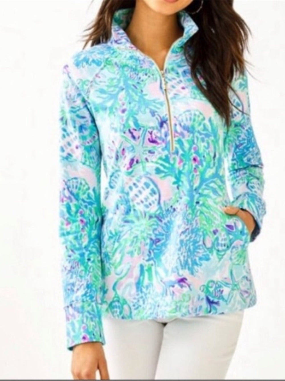 Lilly Pulitzer Skipper Popover Blue Pink Sea Coral - size small - Image 1