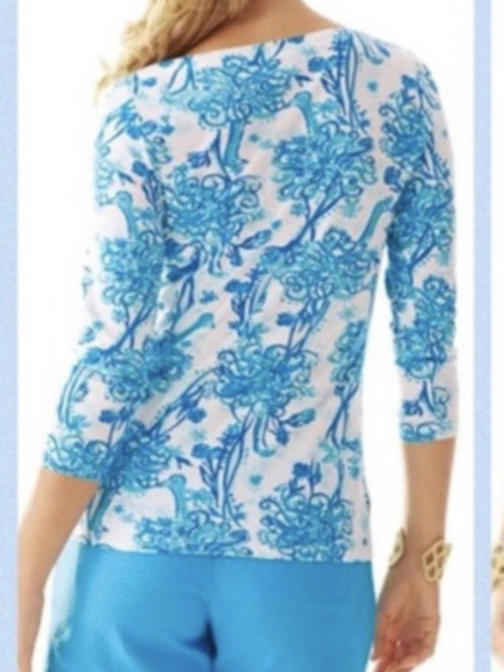 Lilly Pulitzer Andie Top Resort White Blue Back It up Ostrich - size XL - Image 3