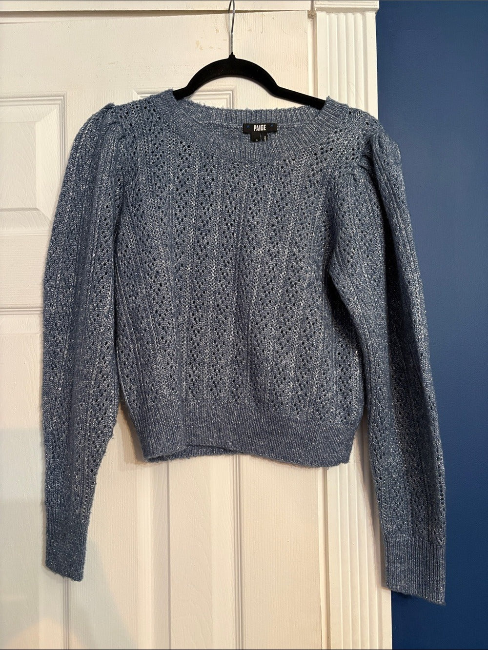 PAIGE Women's Athena Sweater Crew Neck Cropped Puff Sleeve - size small - Image 6