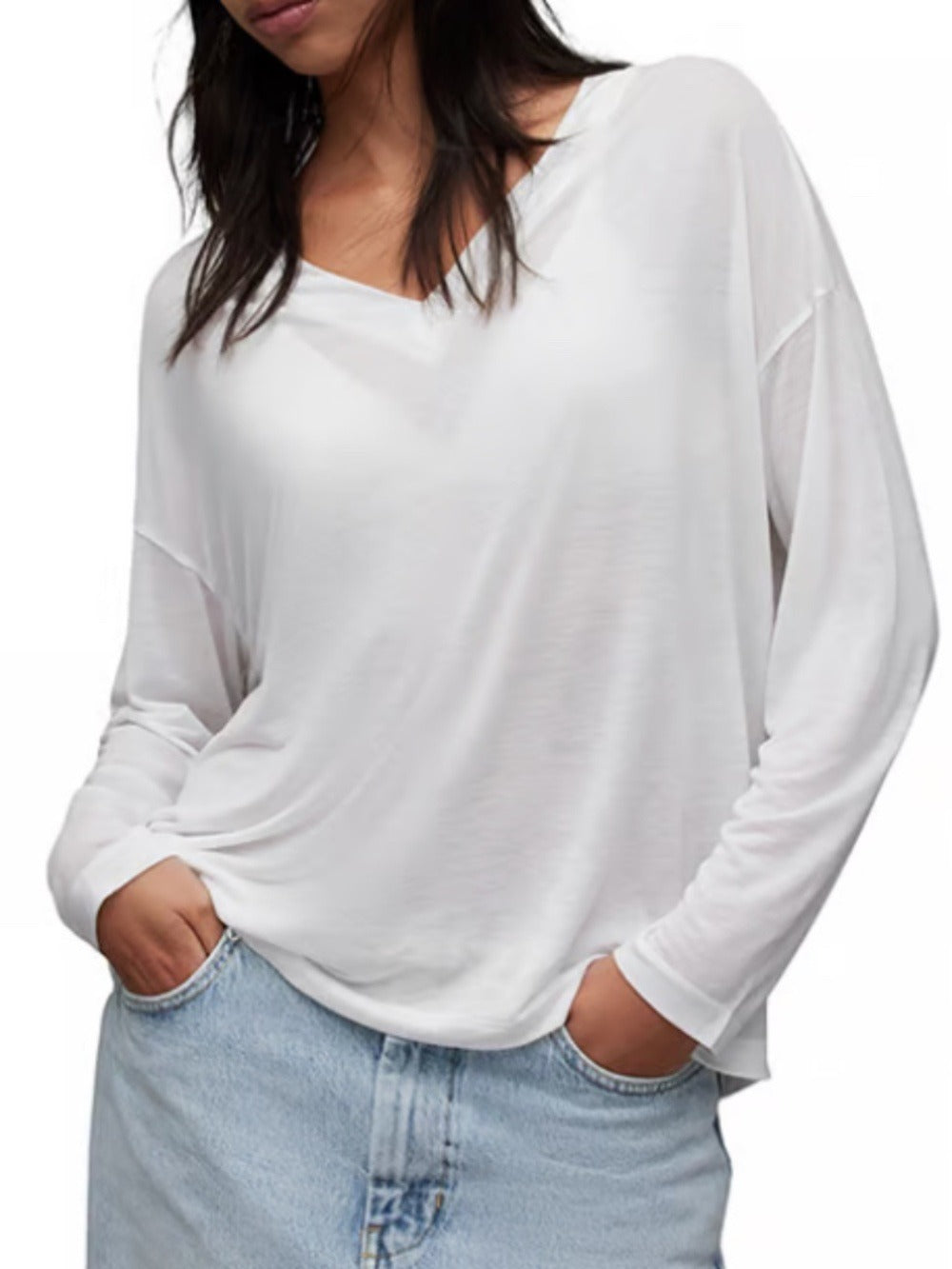 ALLSaints Womens White Kati Long-sleeve V-neck Woven - XS 🌟 - Image 2