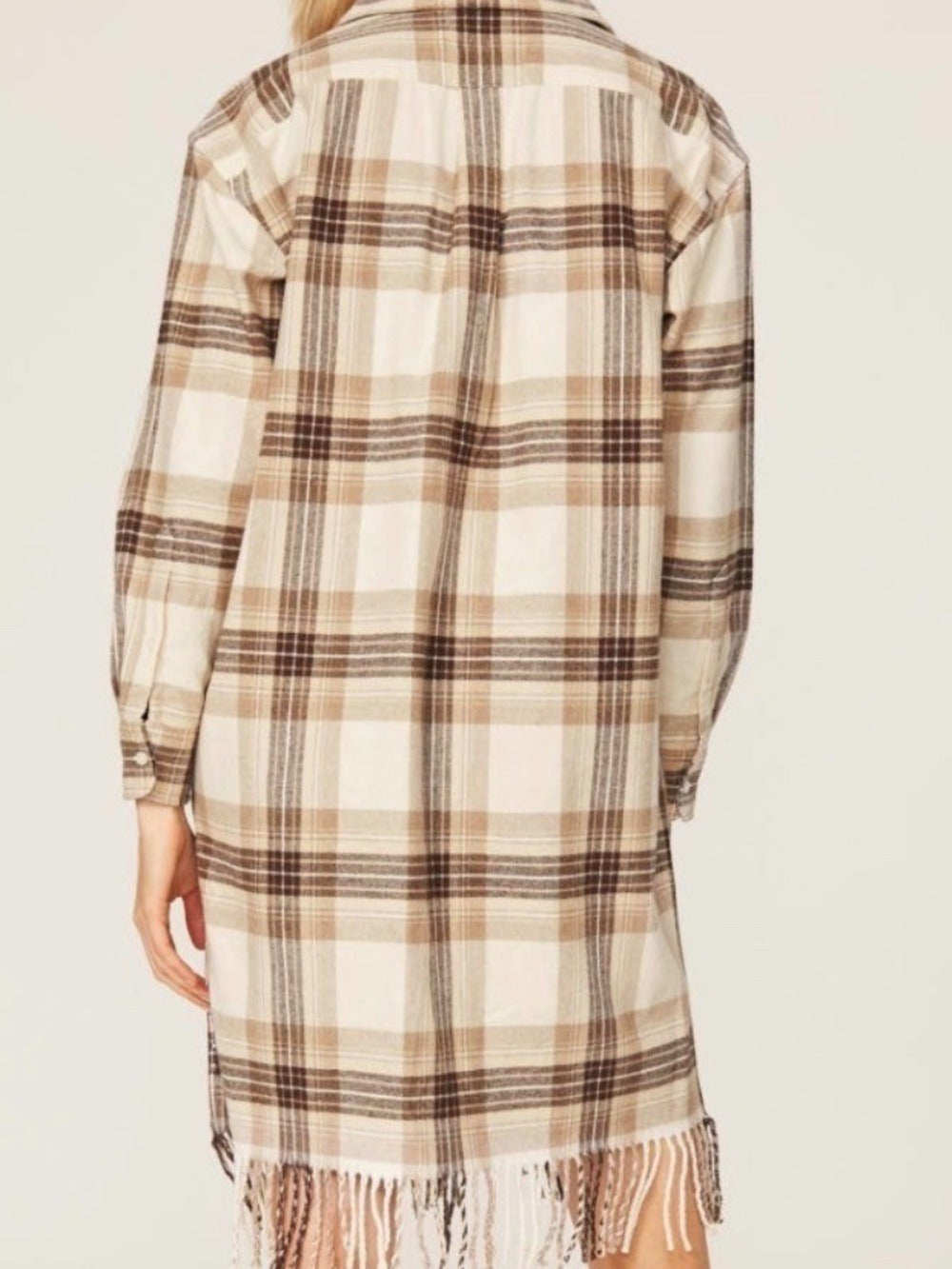 Polo Ralph Lauren Plaid Fringe Shirt Dress Cream Brown - size 8 - Image 3