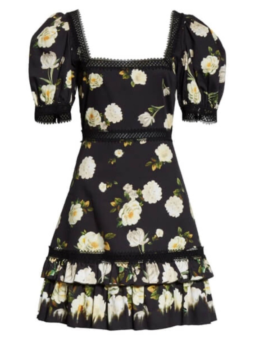 Alice + Olivia Wylie Floral Square Neck Puff Sleeve Dress - size 8 - NWT - Image 1
