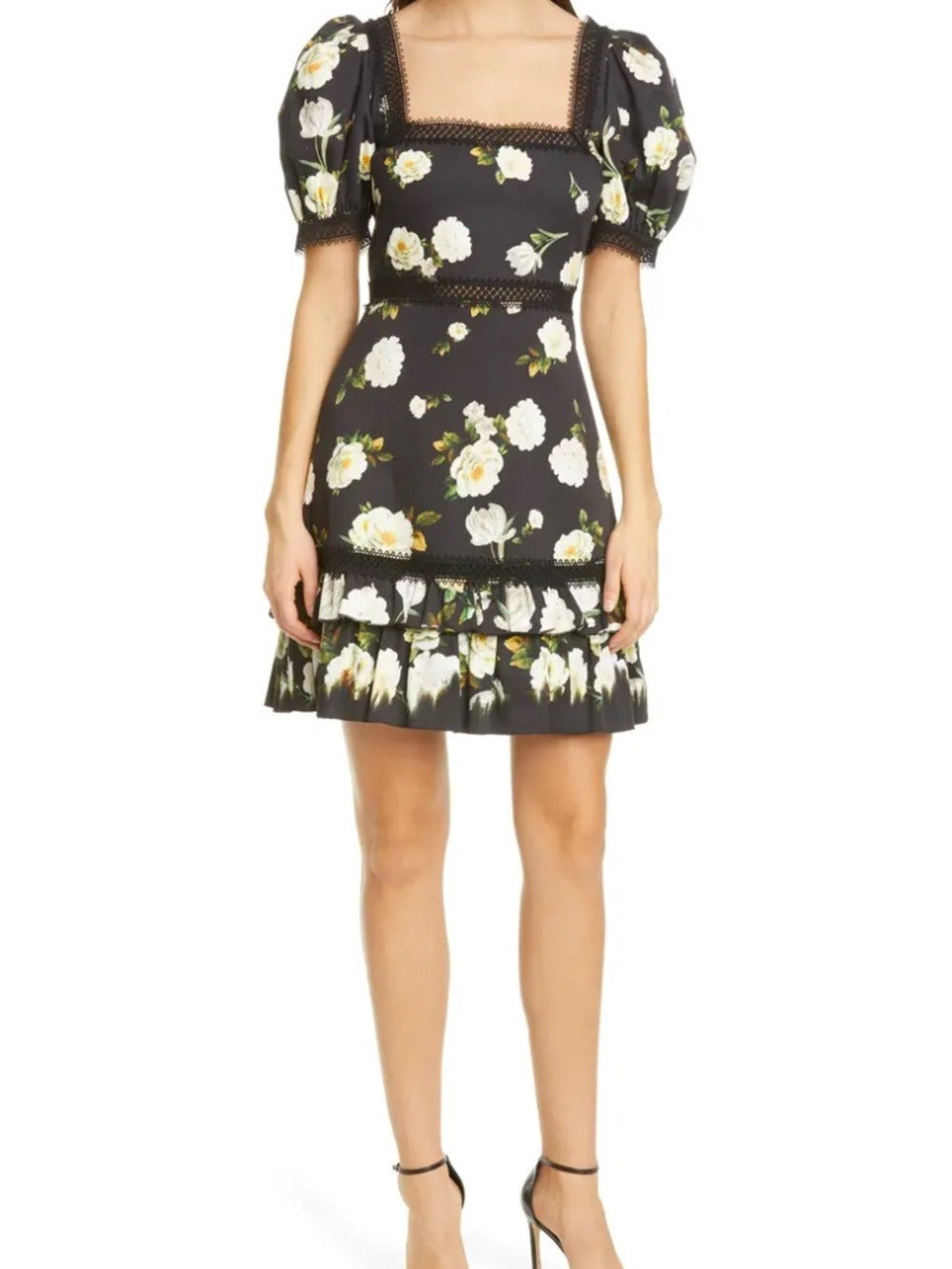 Alice + Olivia Wylie Floral Square Neck Puff Sleeve Dress - size 8 - NWT - Image 2