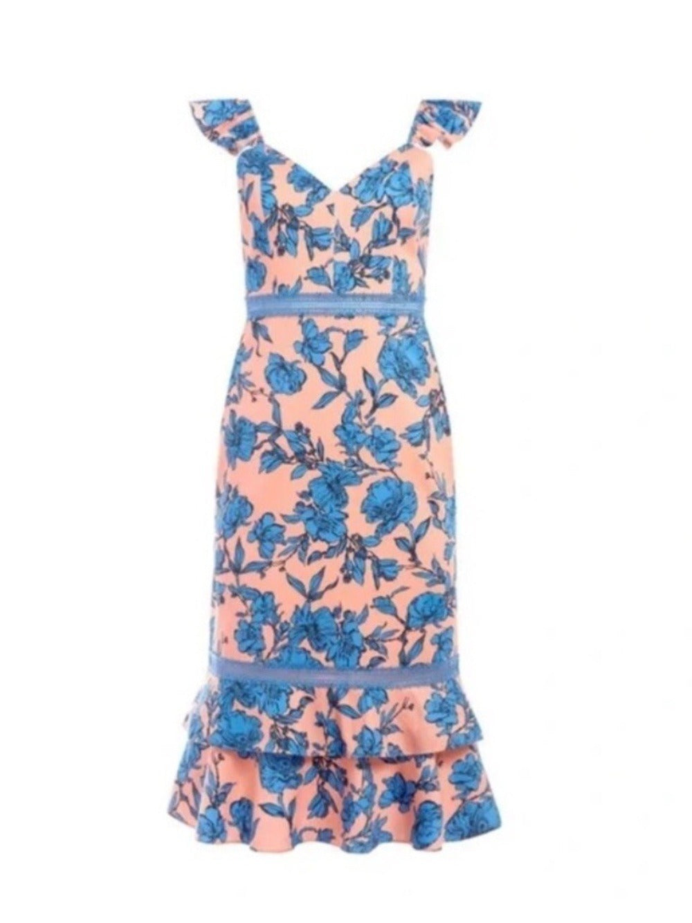 Alice + Olivia Jade Ruffle-Trimmed Floral Print Stretch Cotton Midi Dress size 4 - Image 1