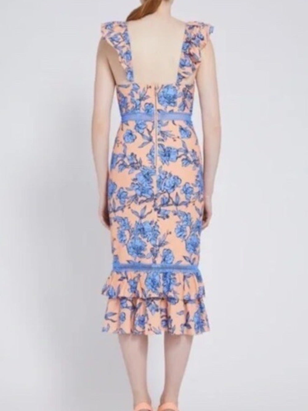 Alice + Olivia Jade Ruffle-Trimmed Floral Print Stretch Cotton Midi Dress size 4 - Image 4