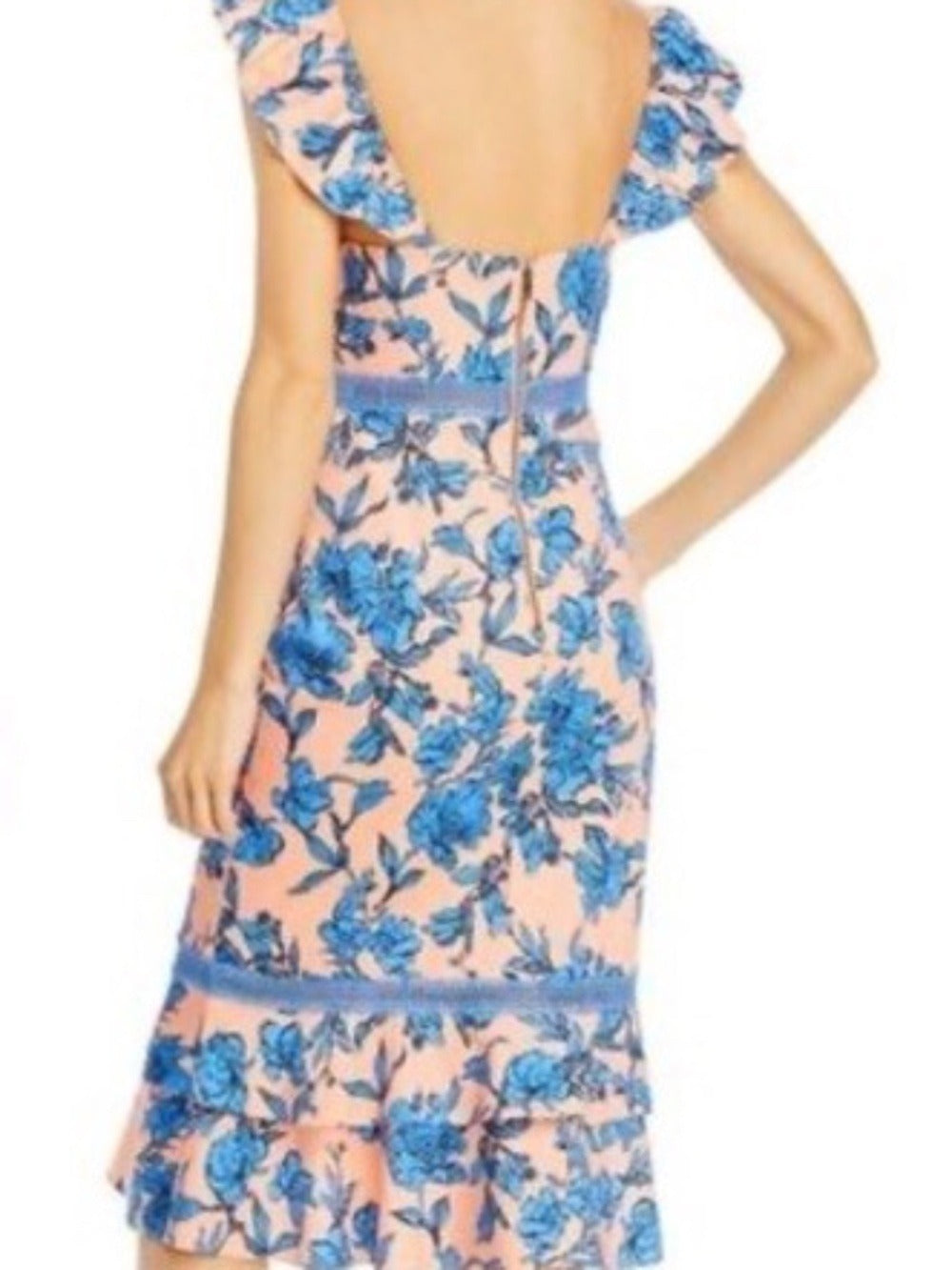 Alice + Olivia Jade Ruffle-Trimmed Floral Print Stretch Cotton Midi Dress size 4 - Image 6