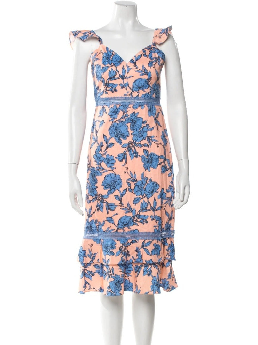 Alice + Olivia Jade Ruffle-Trimmed Floral Print Stretch Cotton Midi Dress size 4 - Image 7