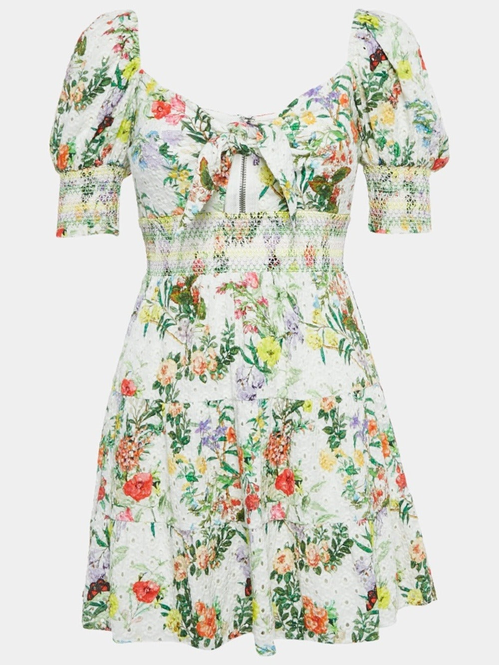 Alice + Olivia 'Kristie' Puff-Sleeve Mini-Dress, Off White/Multi - size small - Image 1