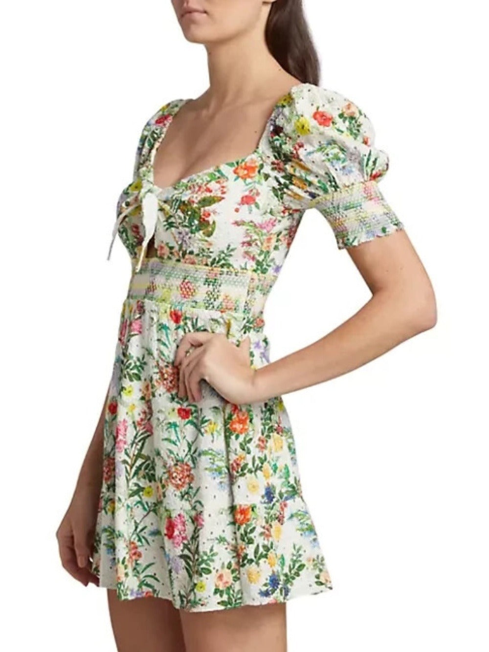 Alice + Olivia 'Kristie' Puff-Sleeve Mini-Dress, Off White/Multi - size small - Image 5