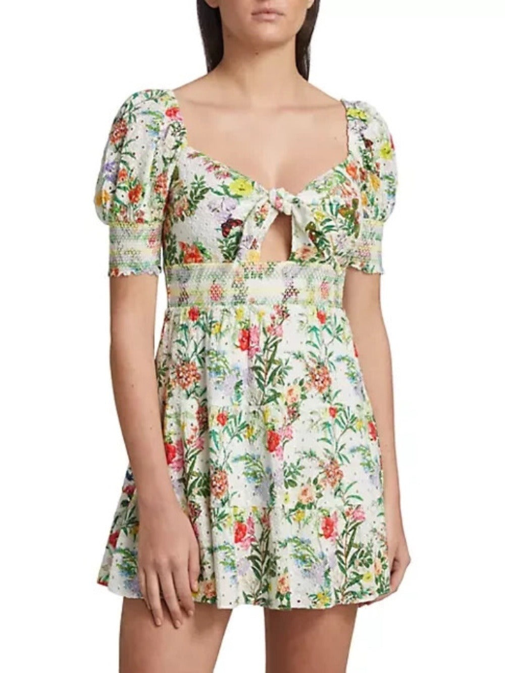 Alice + Olivia 'Kristie' Puff-Sleeve Mini-Dress, Off White/Multi - size small - Image 2