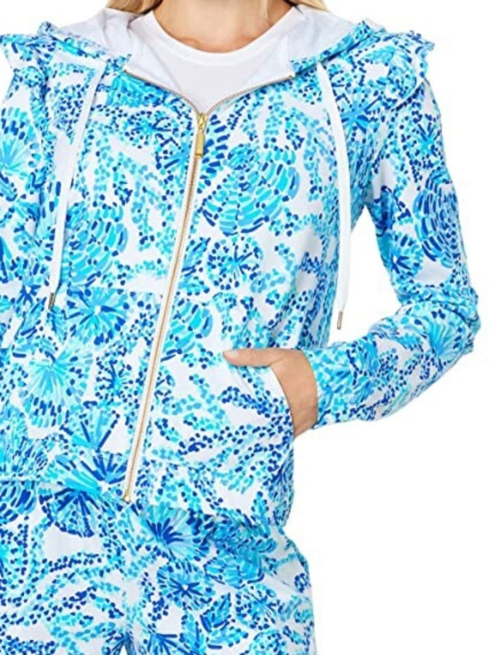 LILLY PULITZER AUDREY ZIP UP Jacket Hoodie Top Turquoise Oasis - size M 🌟 - Image 4