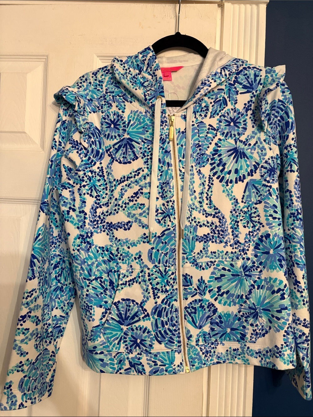 LILLY PULITZER AUDREY ZIP UP Jacket Hoodie Top Turquoise Oasis - size M 🌟 - Image 6