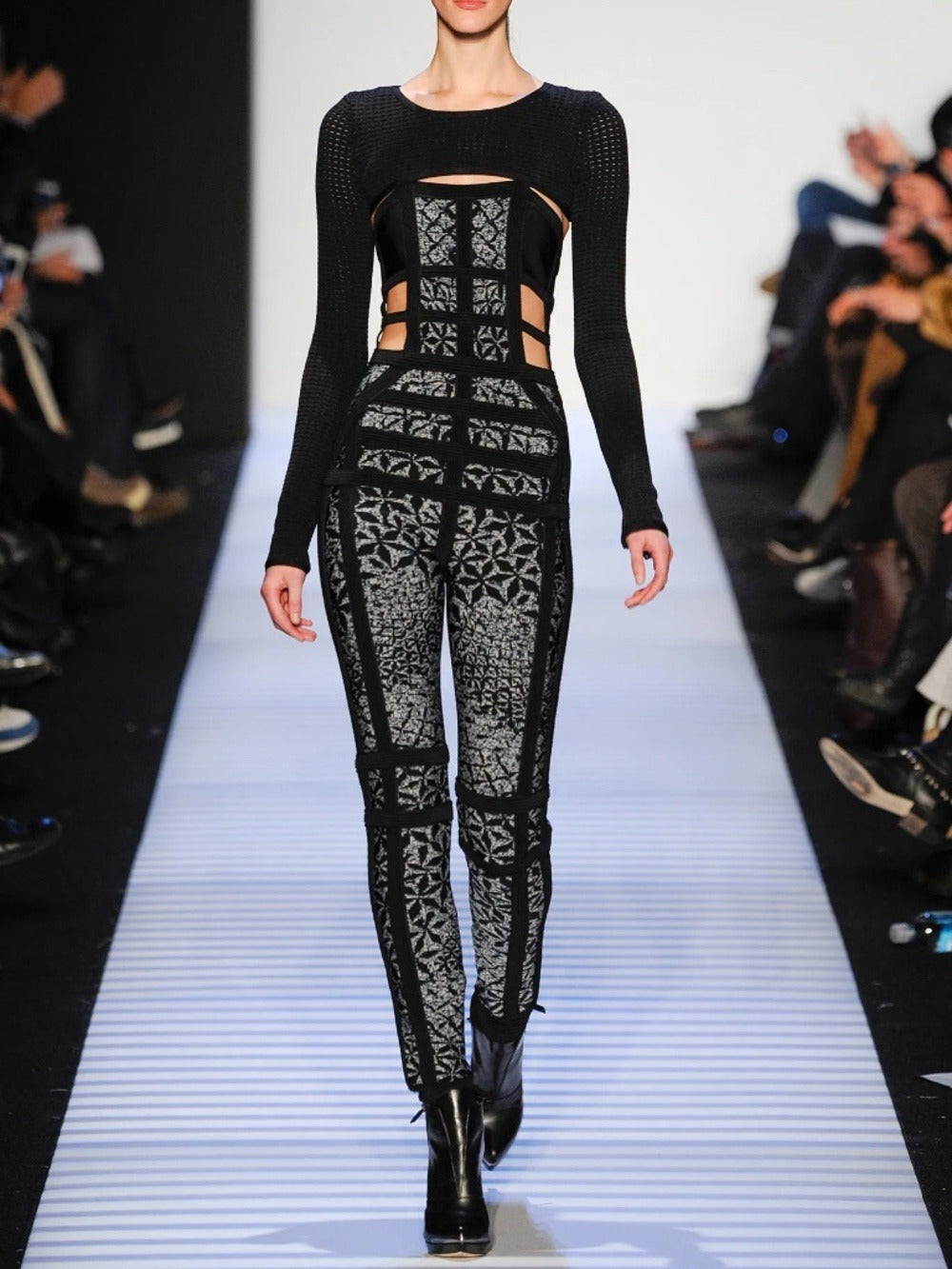 Hervé Léger by Max Azria Yuna Black Gray Sundial Bandage Jumpsuit - size L 🌟 - Image 1