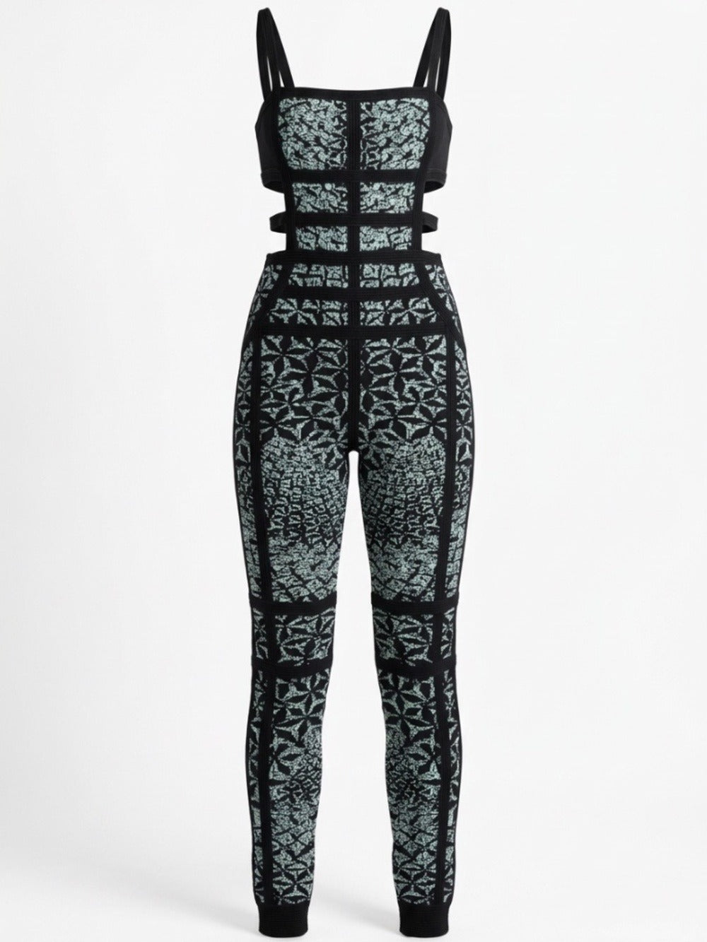 Hervé Léger by Max Azria Yuna Black Gray Sundial Bandage Jumpsuit - size L 🌟 - Image 2