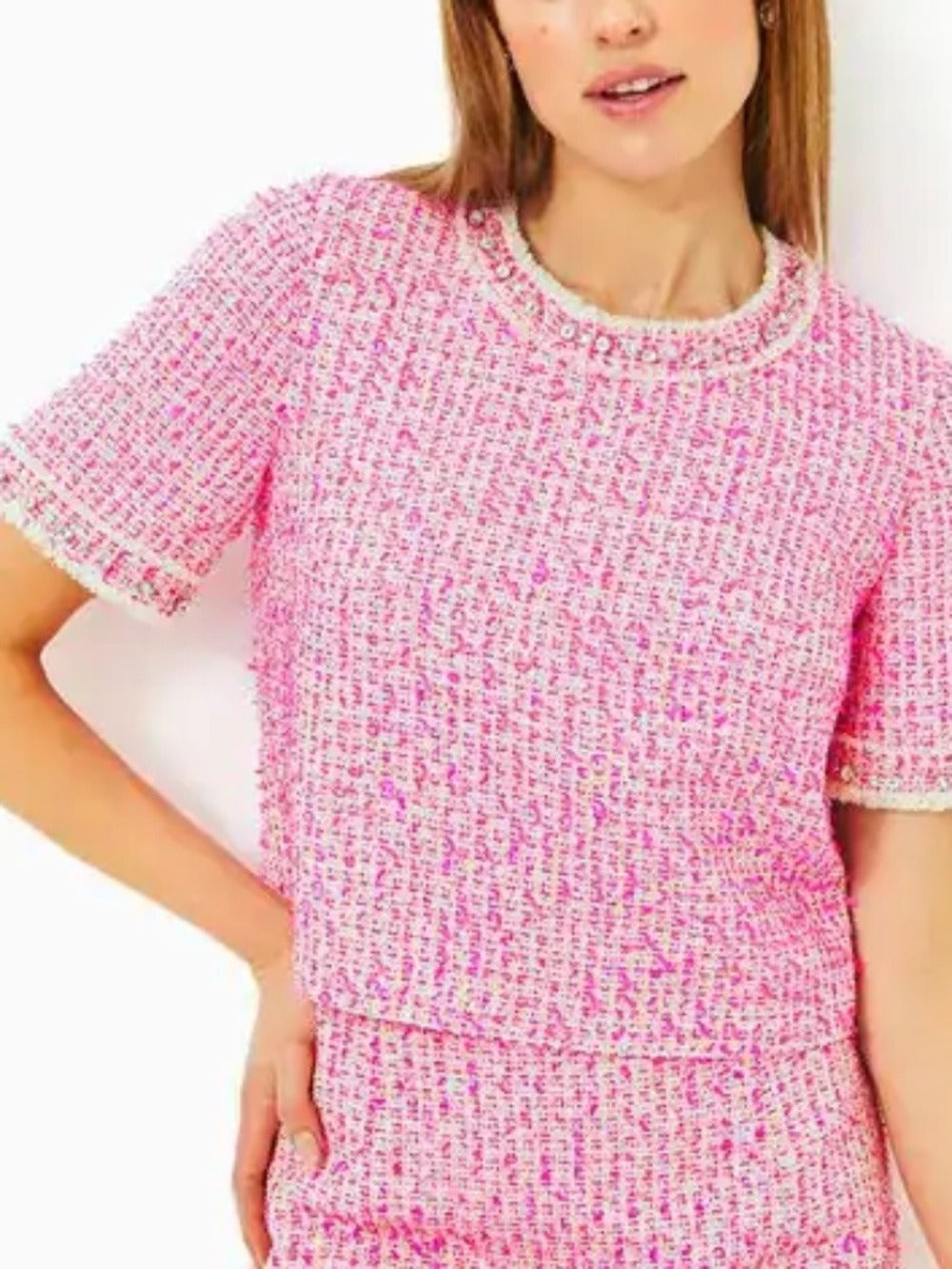 Lilly Pulitzer Folie Boucle Top - Pink Palms Fantasy Boucle - size 10 - Image 1