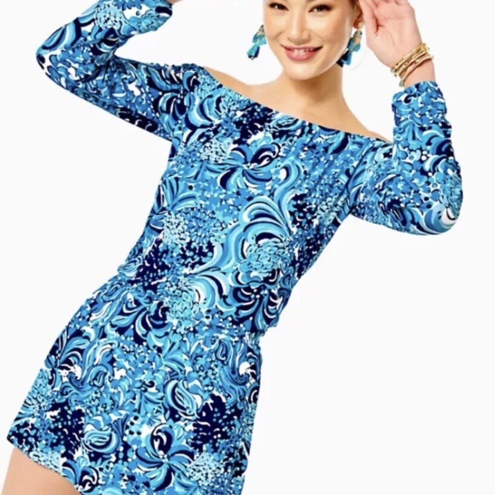 Lilly Pulitzer Lana Skort Romper Dress Mermazing Blue Off the Shoulder - size S