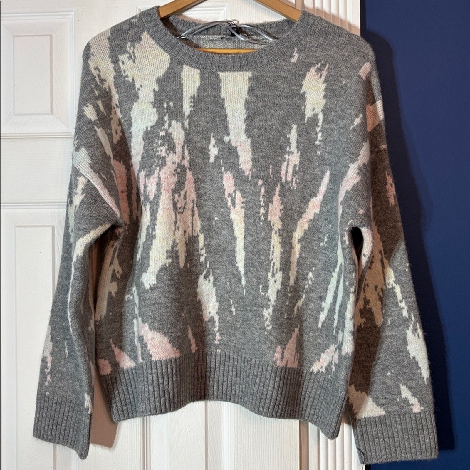 NWT Rails Women's Gray Virgo Tie Dye Wool-Blend Pullover Sweater - size Large