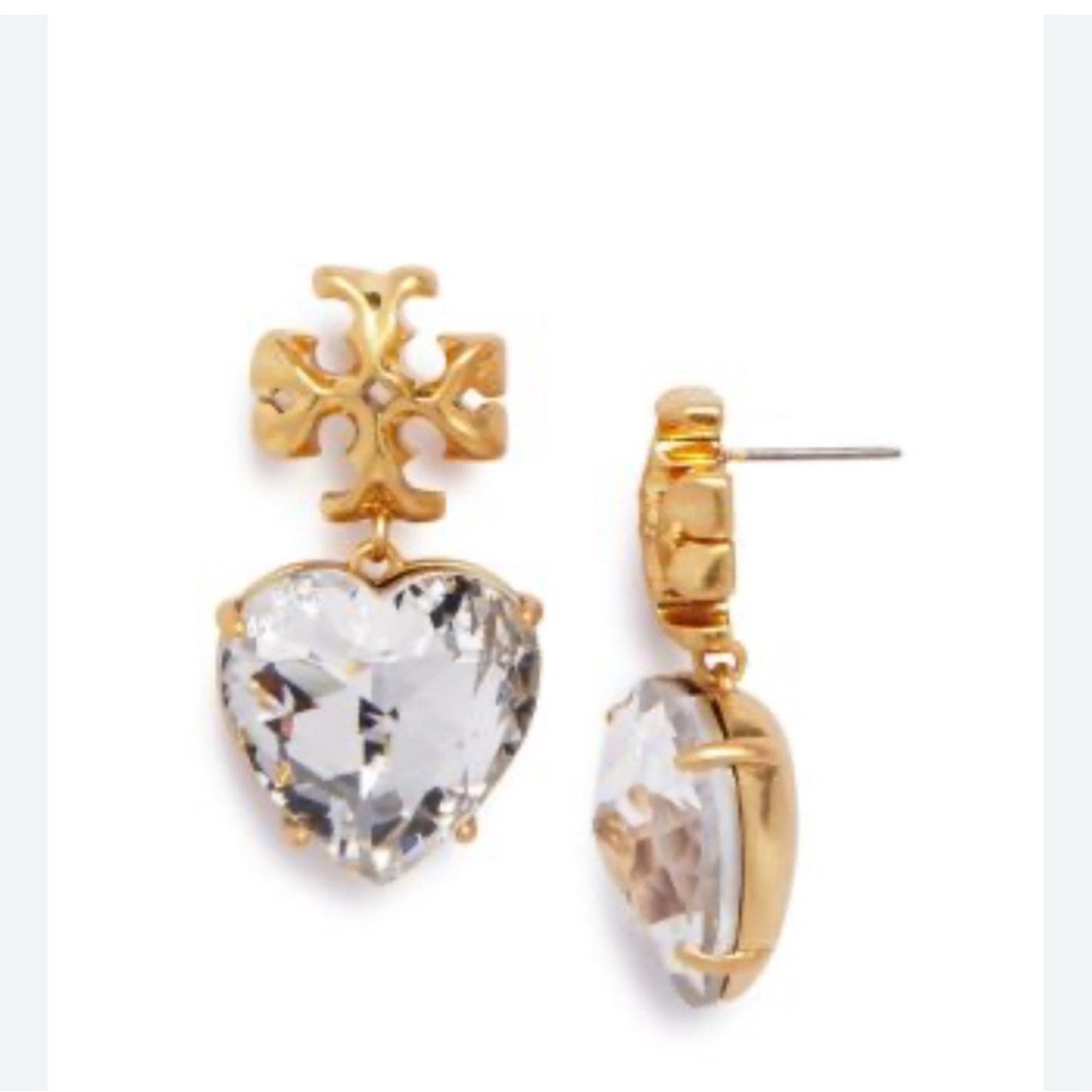 NEW Tory Burch Gold New Roxanne CLEAR Crystal Large Drop Earrings