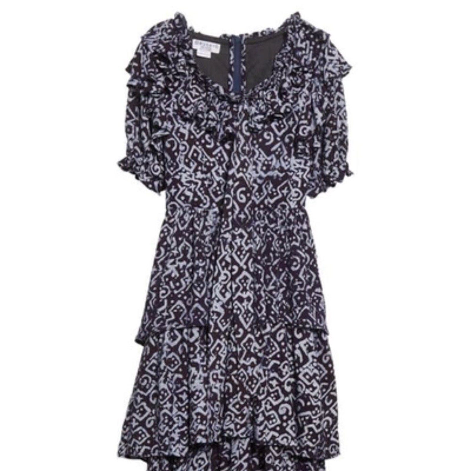 NEW BUSAYO Temi Ruffle Puff Sleeve Tiered Cotton Dress - size XS