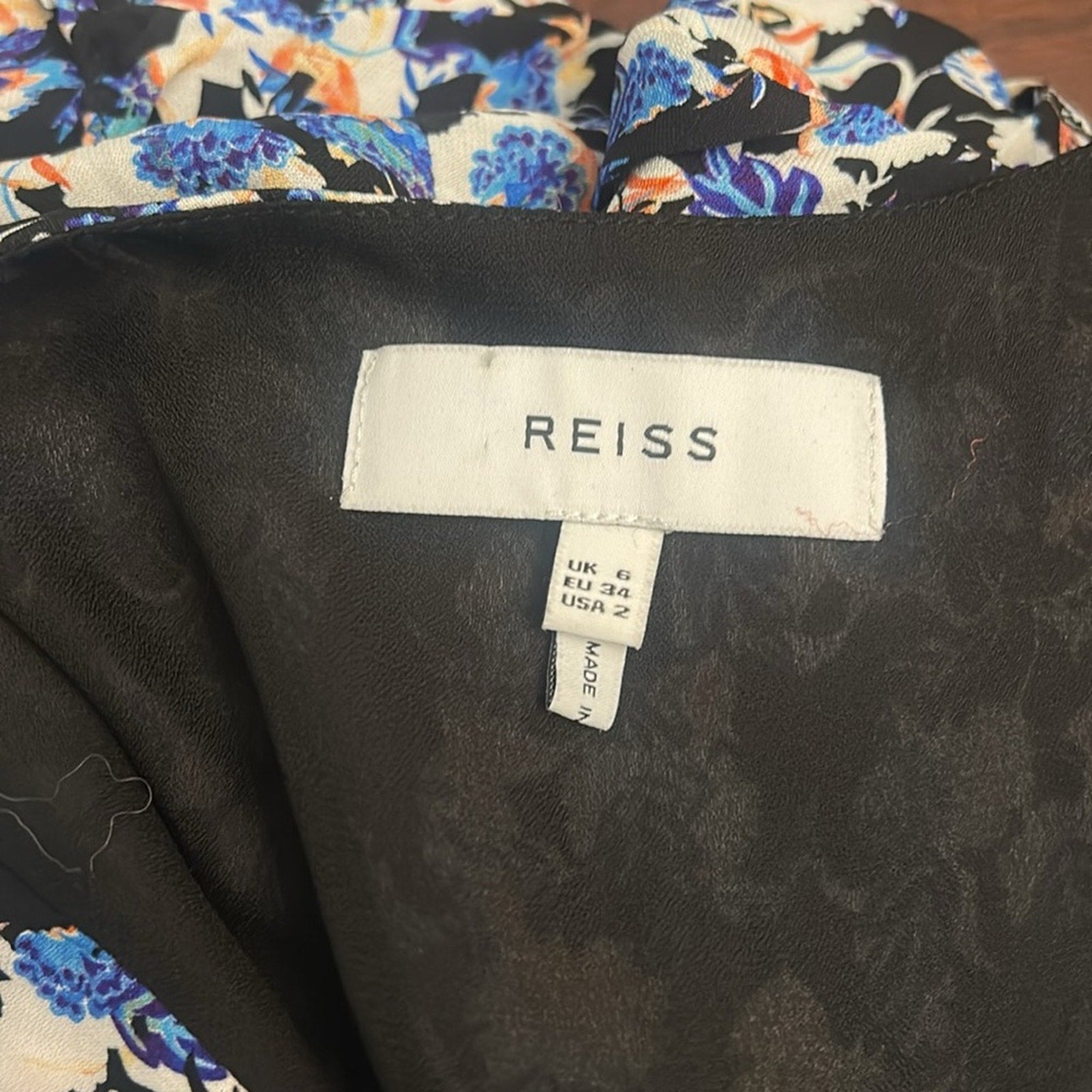 REISS Lulu Ditsy Print Flippy Dress in Blue - size 2