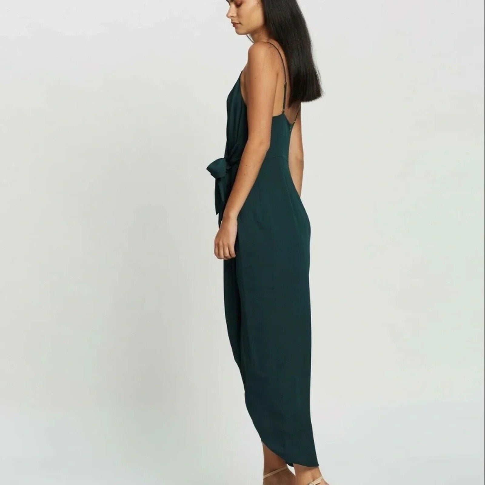 NEW Shona Joy Luxe Tie Front Cocktail Dress In Emerald Green - size 8 US