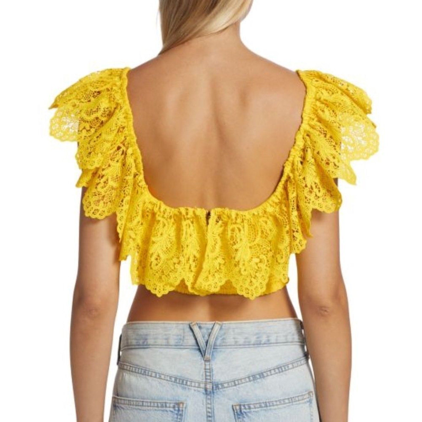 NEW Alice + Olivia Bleeker Ruffled Lace Crop Top - size Large