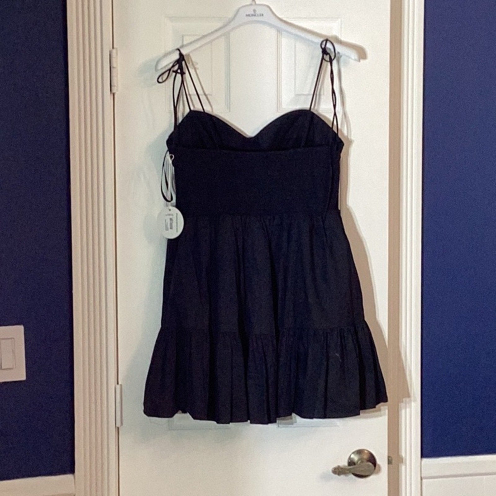 NWT STAUD Landry open-back smocked tiered cotton-blend poplin mini dress - XL