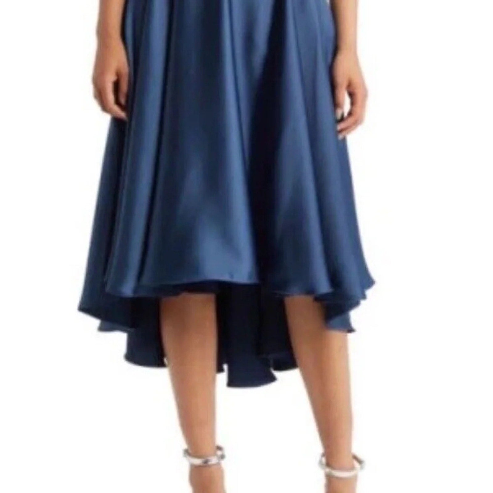 NWT Amsale One-Shoulder High-Low Satin Cocktail Dress in French Blue - size 20