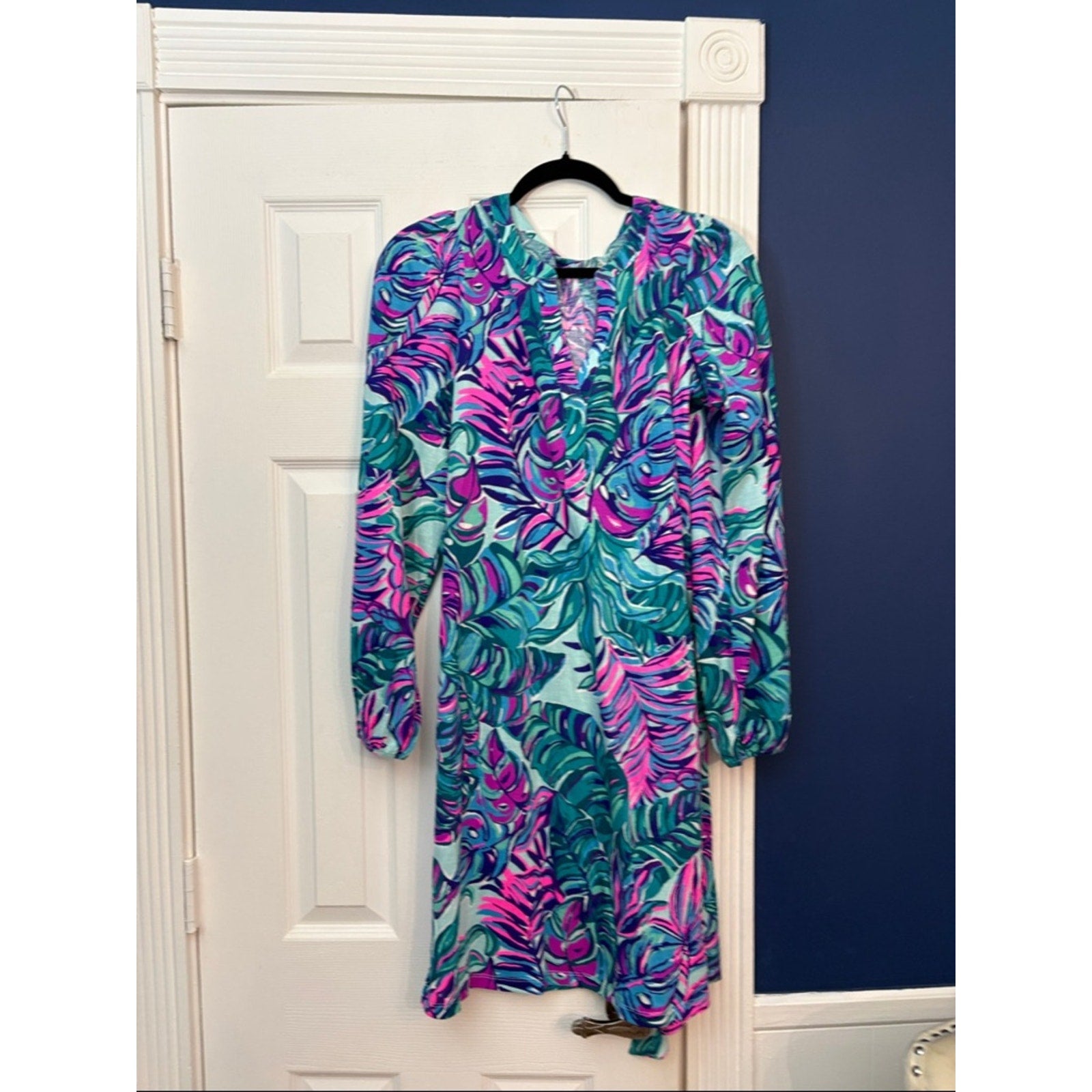 Lilly Pulitzer Bedelia Dress Seasalt Blue Don't Wanna Leaf Sash Dress - M